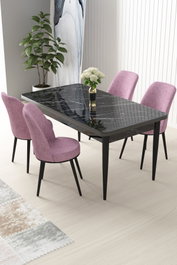 Hanah Home Juego de Mesa y Sillas de Comedor de 5 Piezas, Mármol Negro y Rosa